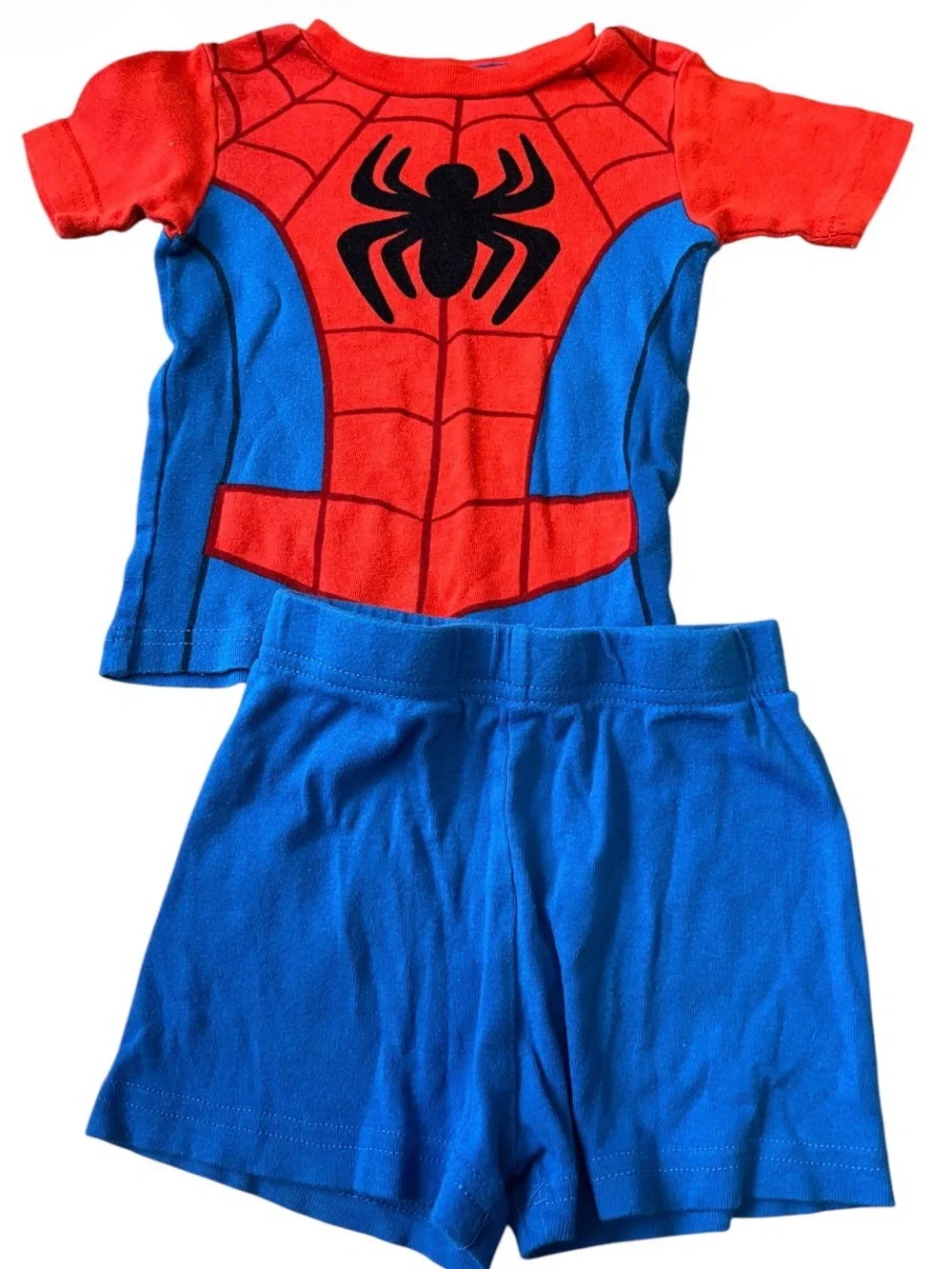 Red & Blue Spider-Themed Kids Pajamas Set - Short Sleeve Top and Shorts Boys 4T
